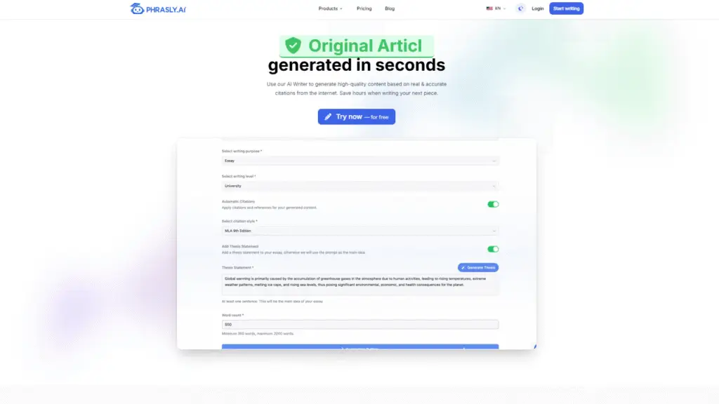 Phrasly AI Text Generator