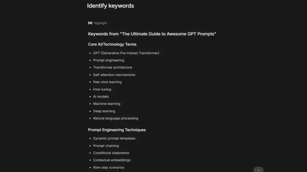 Highlight AI keyword extraction