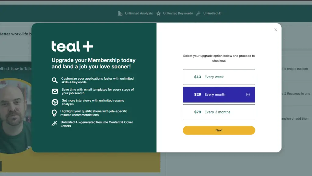 Teal Resume Builder Pricing