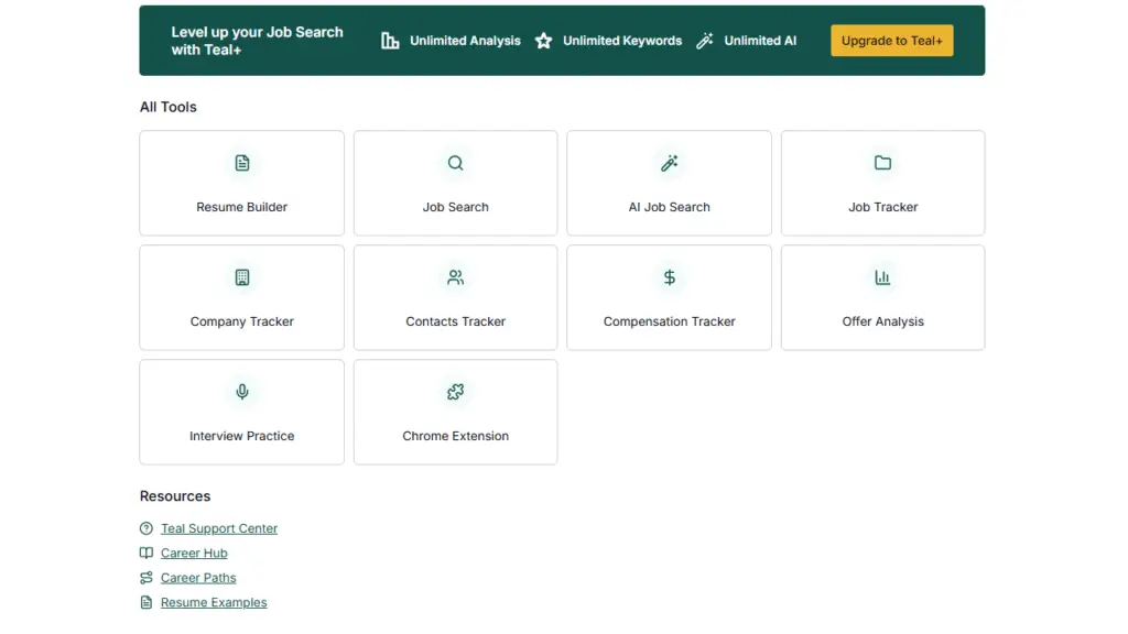 Teal Resume Builder Tools