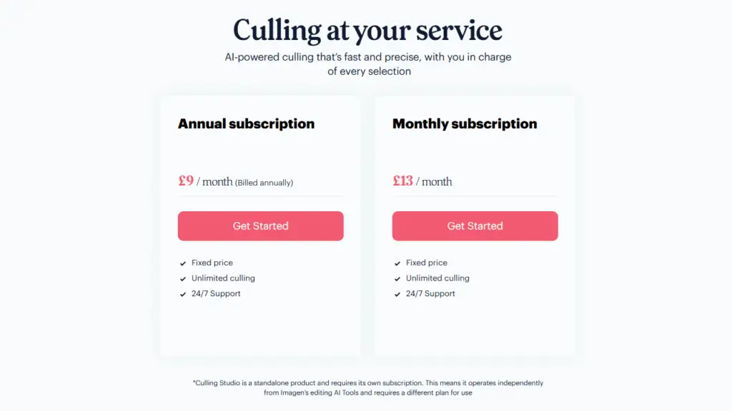 Imagen AI Culling Pricing