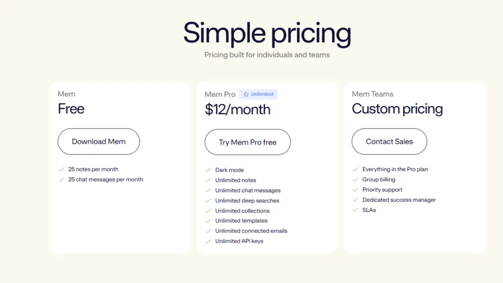 Mem AI Pricing