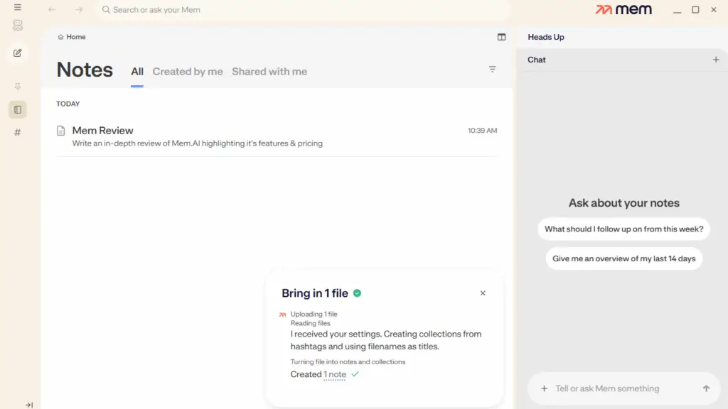 Mem AI Note Importing